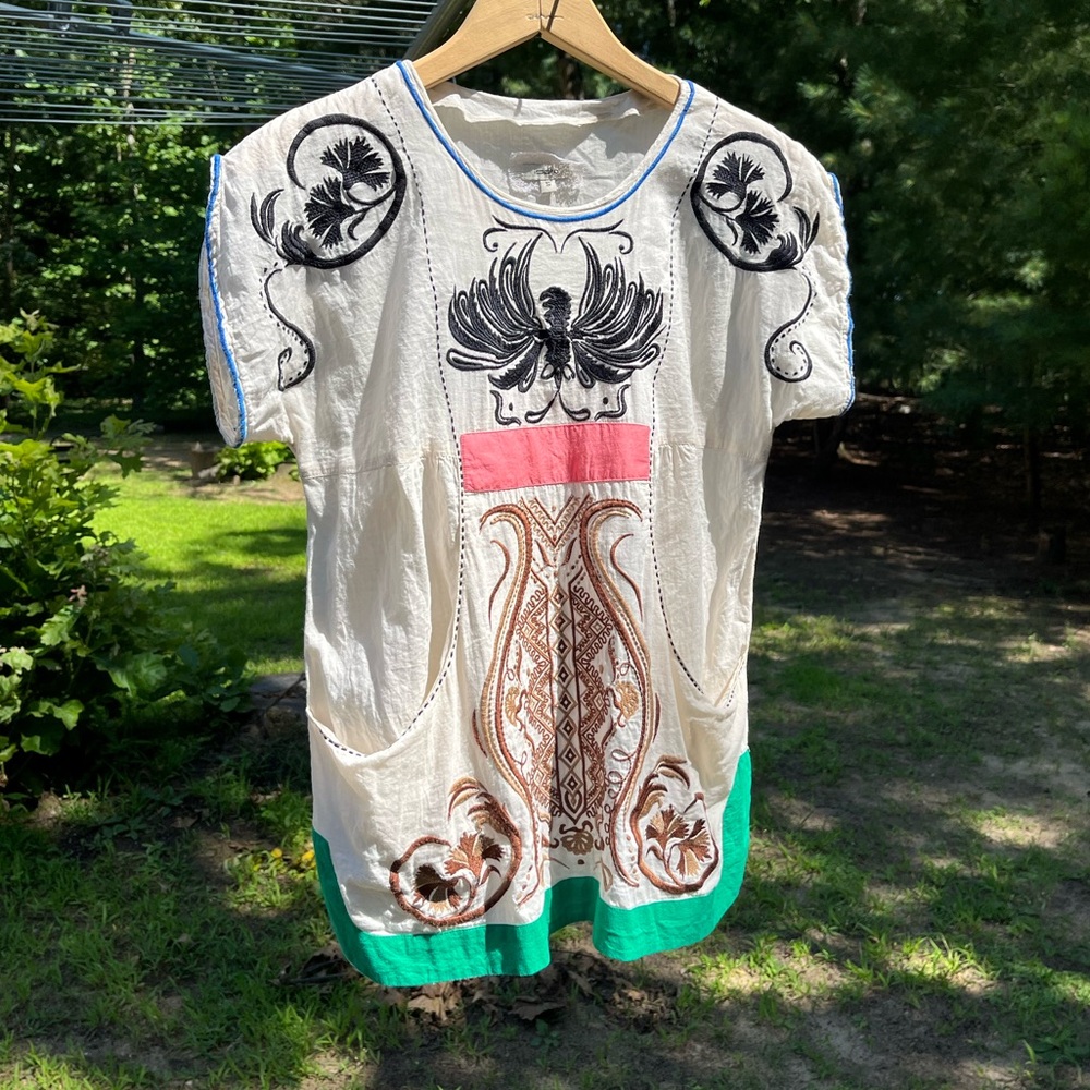 Isato Anthro Embroidered Blouse Cotton Boho Summer Size S